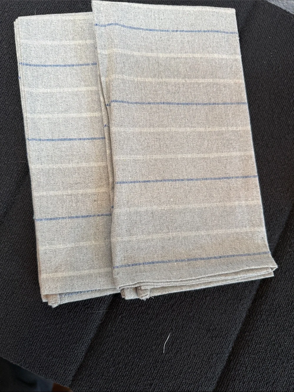 Blue and Natural Stripe & Check Cotton Dining Napkin Set